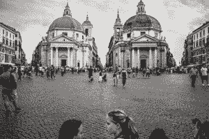 Girls, piazza, churches, distance, san pietrini, cobblestones.